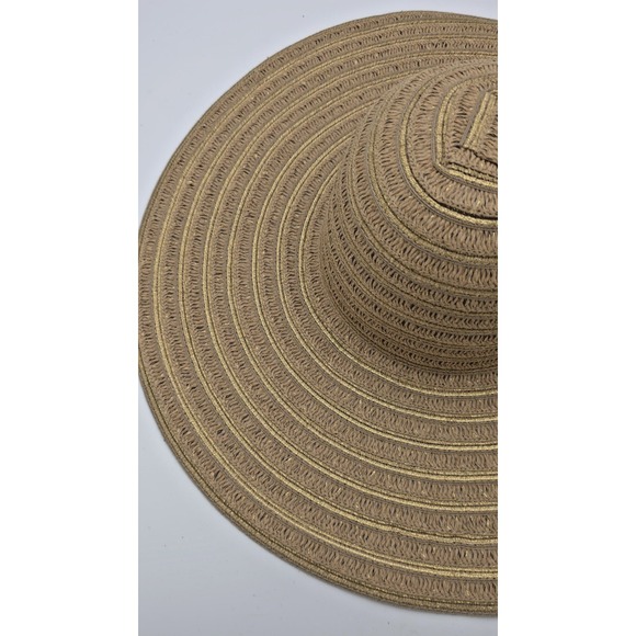 Nine West Sun Hat Women's One Size Straw Gold Wide Brim Floppy Beach Summer‎ - Picture 4 of 11